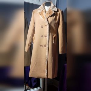 L Camel jacket  prsfn Women's Double-breasted  Lapel Midi Wool Coat